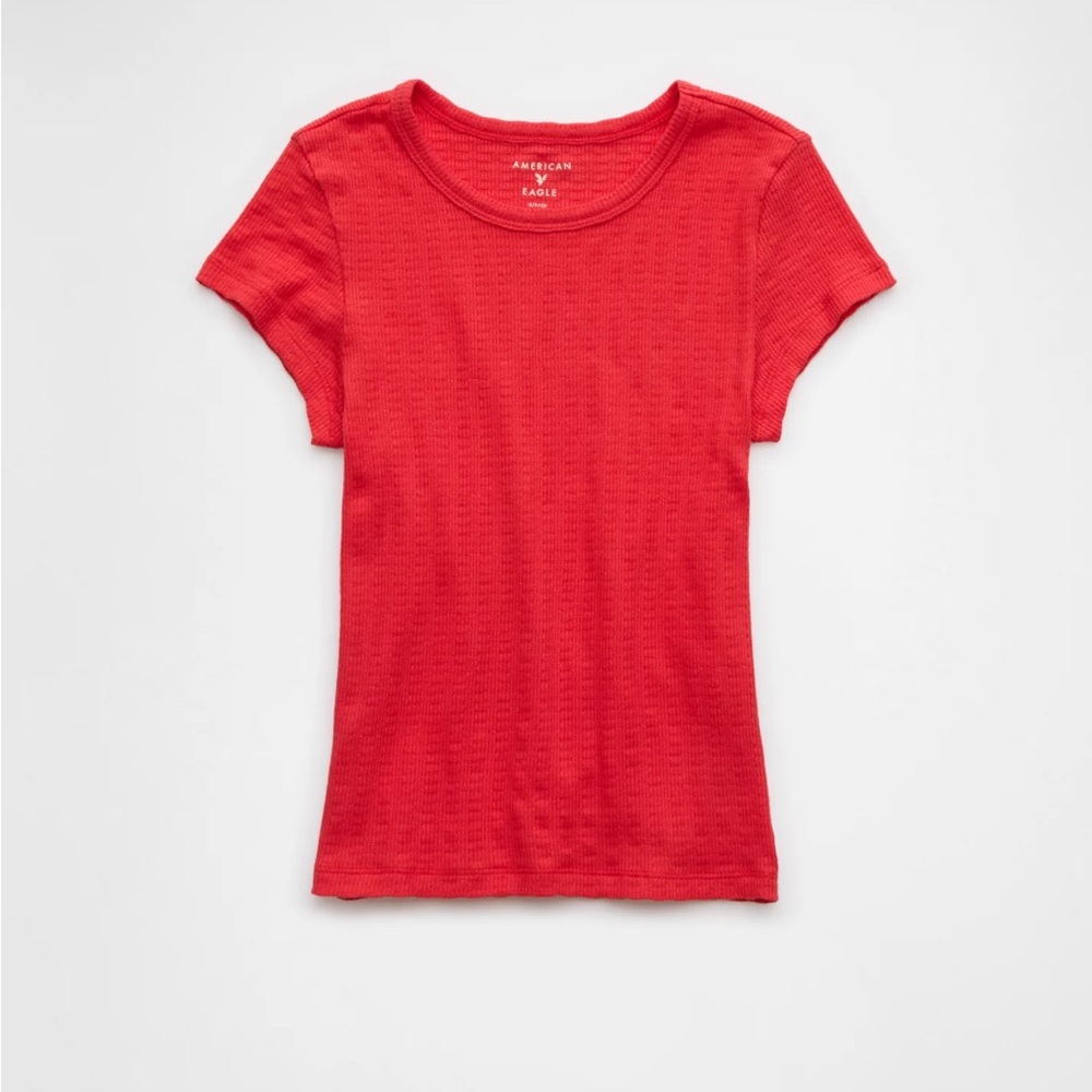 American Eagle AE Hey Baby red Pointelle T-Shirt in size large